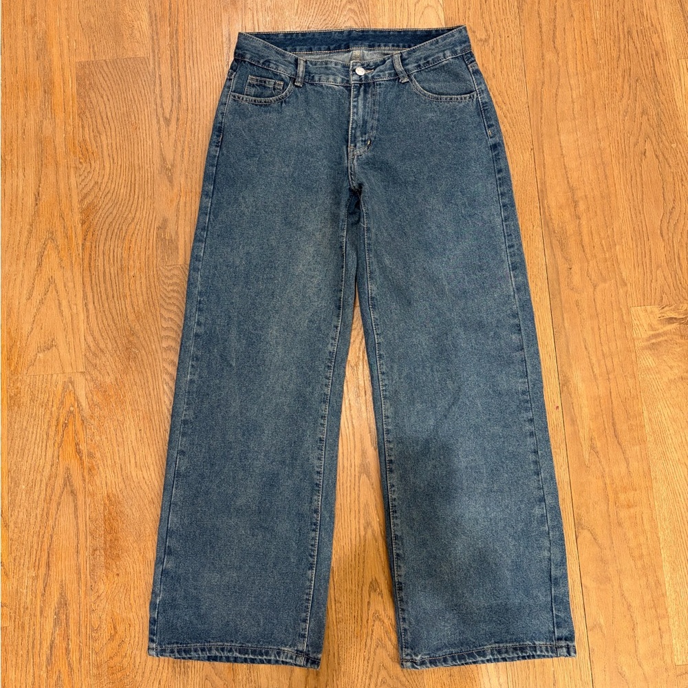 SHEIN ICON Solid Color Pocket Casual Versatile Wide-Leg Jeans